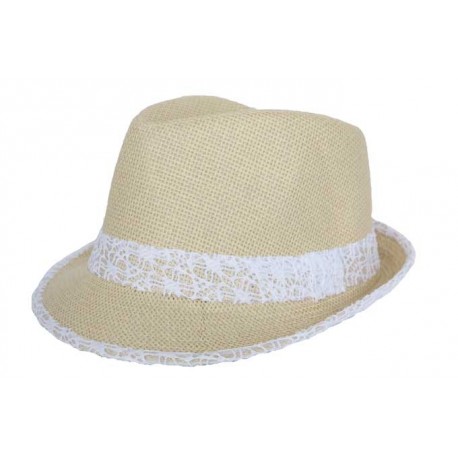 Trilby Whistler Beige et Blanc Taille unique CHAPEAUX Nyls Création