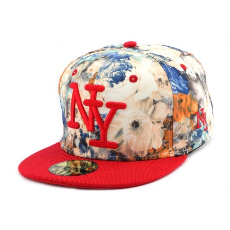 Casquette enfant NY Florale Crème et Rouge de 7 à 12 ans ANCIENNES COLLECTIONS divers