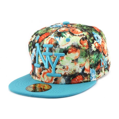 Casquette Enfant NY Florale Orange et Bleue de 7 à 12 ans ANCIENNES COLLECTIONS divers