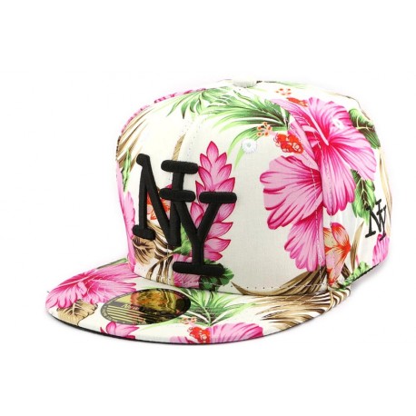 Casquette Enfant NY Florale Crème et Rose de 7 à 12 ans ANCIENNES COLLECTIONS divers