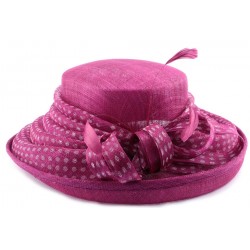 Chapeau Mariage Mellona en sisal Fuschia pois blanc CHAPEAUX Léon montane