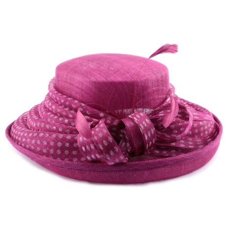 Chapeau Mariage Mellona en sisal Fuschia pois blanc CHAPEAUX Léon montane