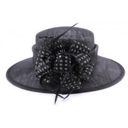 Chapeau Mariage Minerve en sisal Noir avec pois Blanc ANCIENNES COLLECTIONS divers