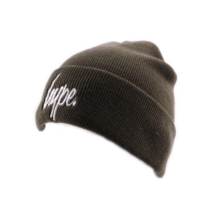 Bonnet à Revers Hype Script KAKI et blanc BONNETS HYPE