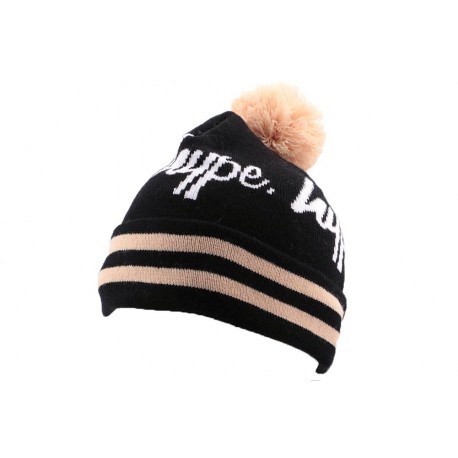 Bonnet à Pompon Hype Noir et Beige BONNETS HYPE