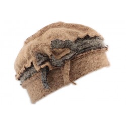 Toque femme en laine bouillie en coloris beige et marron CHAPEAUX Léon montane