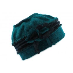 Toque en laine bouillie Olga Marine et Turquoise CHAPEAUX Léon montane