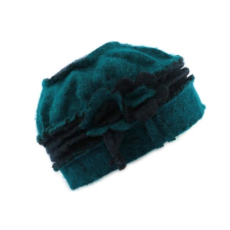 Toque en laine bouillie Olga Marine et Turquoise CHAPEAUX Léon montane