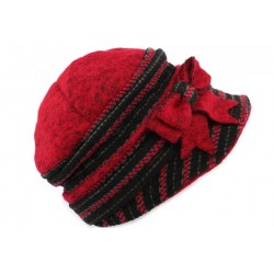 Chapeau Célia Léon Montane en laine bouillie Rouge et Noire CHAPEAUX Léon montane