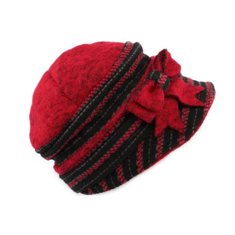 Chapeau Célia Léon Montane en laine bouillie Rouge et Noire CHAPEAUX Léon montane