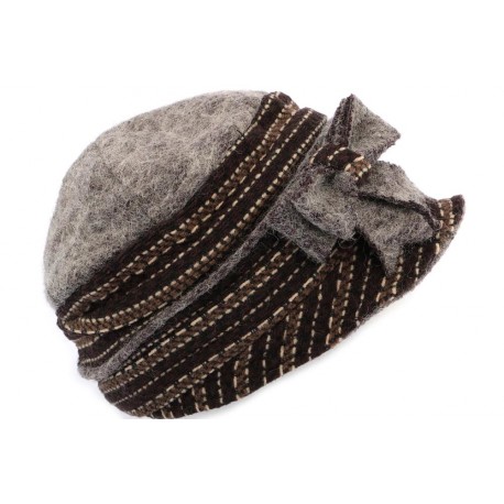 Chapeau Célia Léon Montane en laine bouillie Marron et Beige CHAPEAUX Léon montane