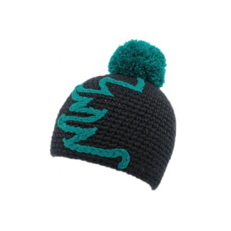 Bonnet à pompon Race Nyls Création Marine et Turquoise BONNETS Nyls Création