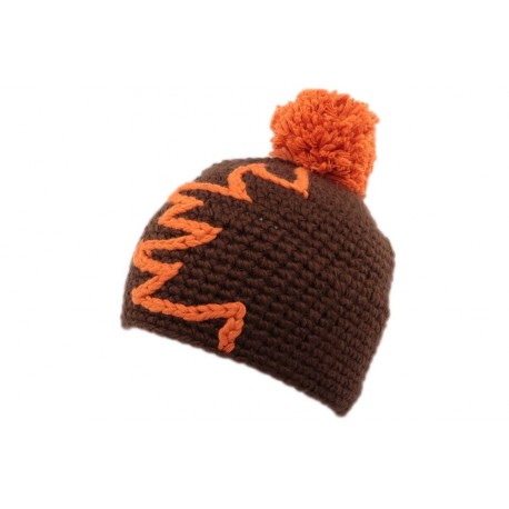 Bonnet à pompon Race Nyls Création Marron et Orange BONNETS Nyls Création