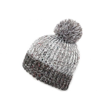 Bonnet à pompon Trek Nyls Création Gris clair et Gris foncé BONNETS Nyls Création