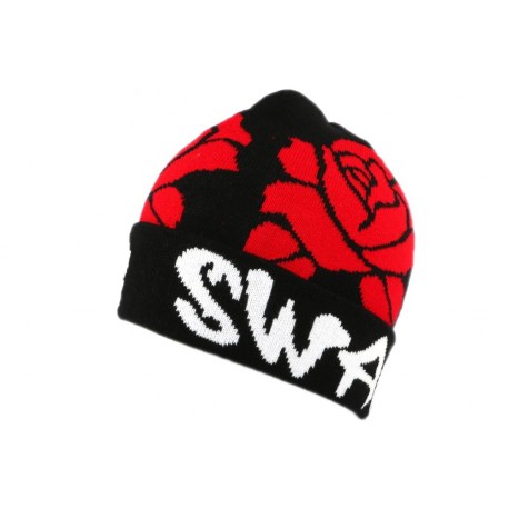 Bonnet Swag Noir et Roses Rouges BONNETS Nyls Création