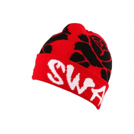 Bonnet Swag Rouge et Roses Noires BONNETS Nyls Création