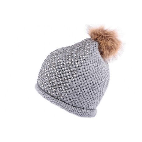 Bonnet Pompon Strass Gris Nyls Création BONNETS Nyls Création