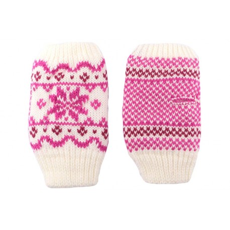 Gants Enfant Moufles Manchette Blanc et Rose Gants Léon montane