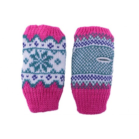 Gants Enfant Moufles Manchette Rose, Bleu et Blanc Gants Léon montane