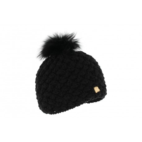 Bonnet pompon Raccoon tricot Croisé Noir ANCIENNES COLLECTIONS divers