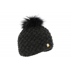 Bonnet Pompon Raccoon tricot Croisé Anthracite ANCIENNES COLLECTIONS divers