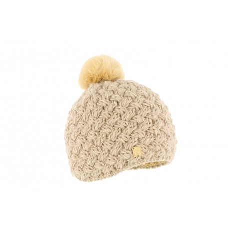 Bonnet Pompon Grosse maille uni Beige ANCIENNES COLLECTIONS divers