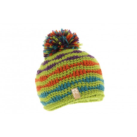 Bonnet Pompon Enfant Vert Orange et Bleu R Mountain ANCIENNES COLLECTIONS divers