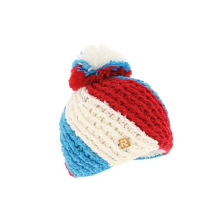 Bonnet Pompon Bleu Blanc Rouge avec pompon par Rmountain ANCIENNES COLLECTIONS divers