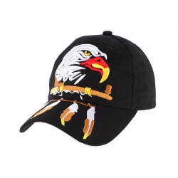 Casquette Biker Noire Tête d'Aigle USA et Plumes CASQUETTES divers