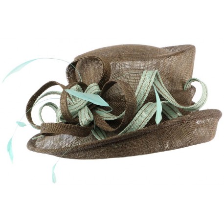 Chapeau Mariage Marron et Turquoise Ita en paille sisal ANCIENNES COLLECTIONS divers