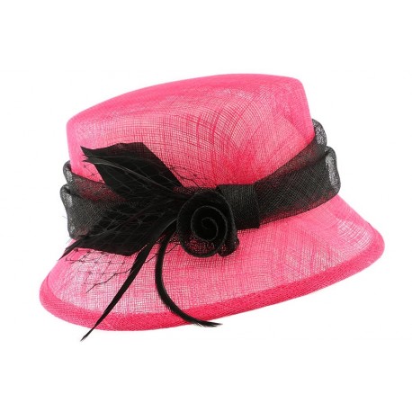 Chapeau Mariage Rose et Noir Fray en paille sisal ANCIENNES COLLECTIONS divers