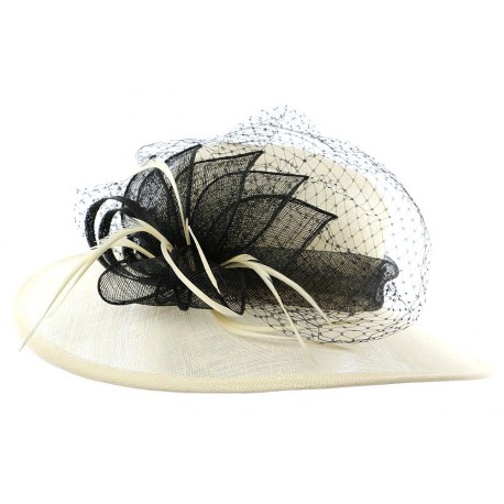 Chapeau Mariage Ecru et Noir El paso en paille sisal ANCIENNES COLLECTIONS divers