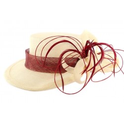 Chapeau mariage écru et bordeaux Fed en paille sisal ANCIENNES COLLECTIONS divers