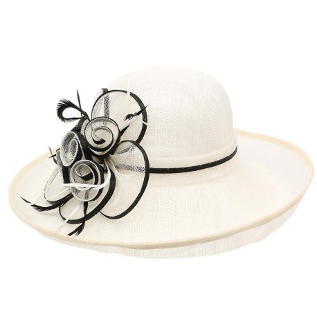 Chapeau Mariage Blanc et Noir en paille sisal Fraise ANCIENNES COLLECTIONS divers