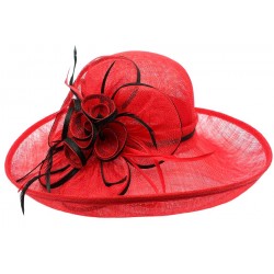 Chapeau Mariage Rouge en paille sisal Fraise Chapeau cérémonie Léon montane