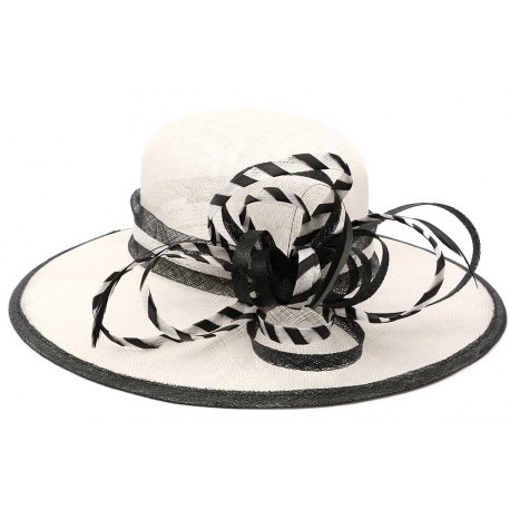 Chapeau Mariage Blanc et Noir en paille Sisal Elément ANCIENNES COLLECTIONS divers