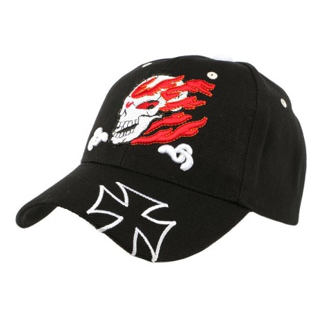 Casquette Biker Noir Tête de Mort et Croix de Malte CASQUETTES divers