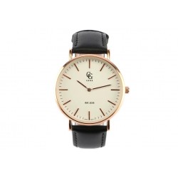 Montre Homme Bracelet Cuir Noir Cadran Doré Nelson Montre GG Luxe