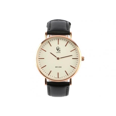 Montre Homme Bracelet Cuir Noir Cadran Doré Nelson Montre GG Luxe