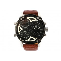 Montre Homme Bracelet Cuir Marron 3 Fuseaux Horaires Kursk ANCIENNES COLLECTIONS divers