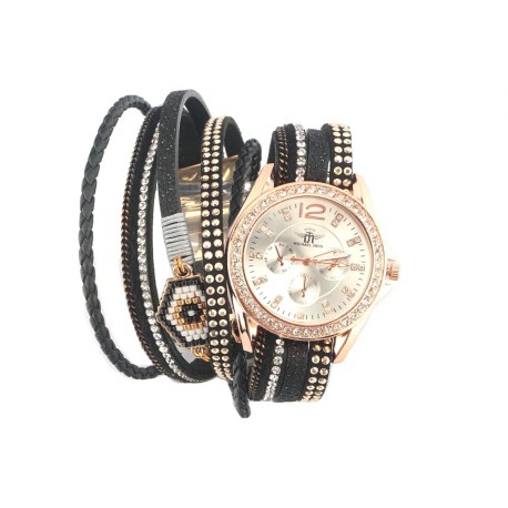 Montre bracelet double tour Doré et Noir Indiana ANCIENNES COLLECTIONS divers