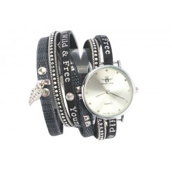 Montre bracelet double tour Noire et Argent Guillia ANCIENNES COLLECTIONS divers