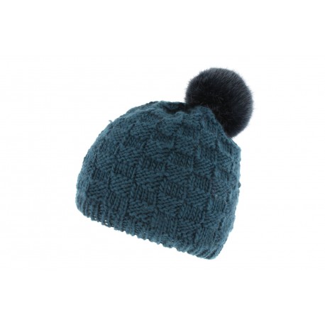 Bonnet pompon fourrure bleu Lony Herman ANCIENNES COLLECTIONS divers