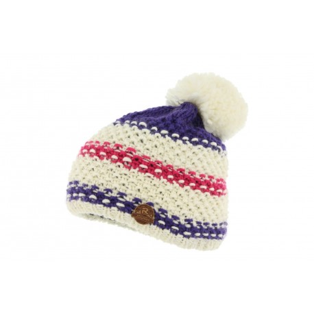 Bonnet Pompon Blanc et Violet Vercors R Mountain ANCIENNES COLLECTIONS divers