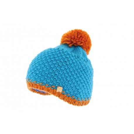 Bonnet Bleu Pompon Orange Winty R Mountain ANCIENNES COLLECTIONS divers