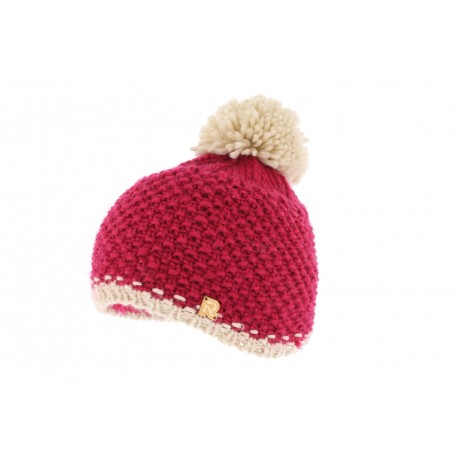 Bonnet Pompon Femme Rose et Beige Winty ANCIENNES COLLECTIONS divers