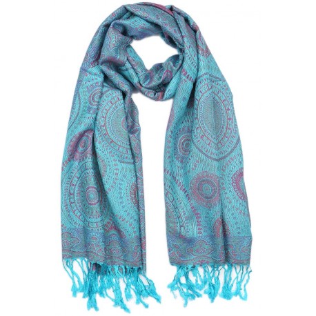 Echarpe Pashmina Bleu et Rose Bombay ANCIENNES COLLECTIONS divers