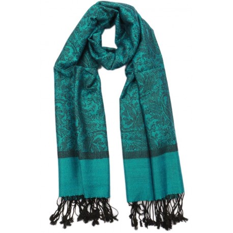 Echarpe Pashmina Noir et Turquoise Delhi Echarpe Léon montane