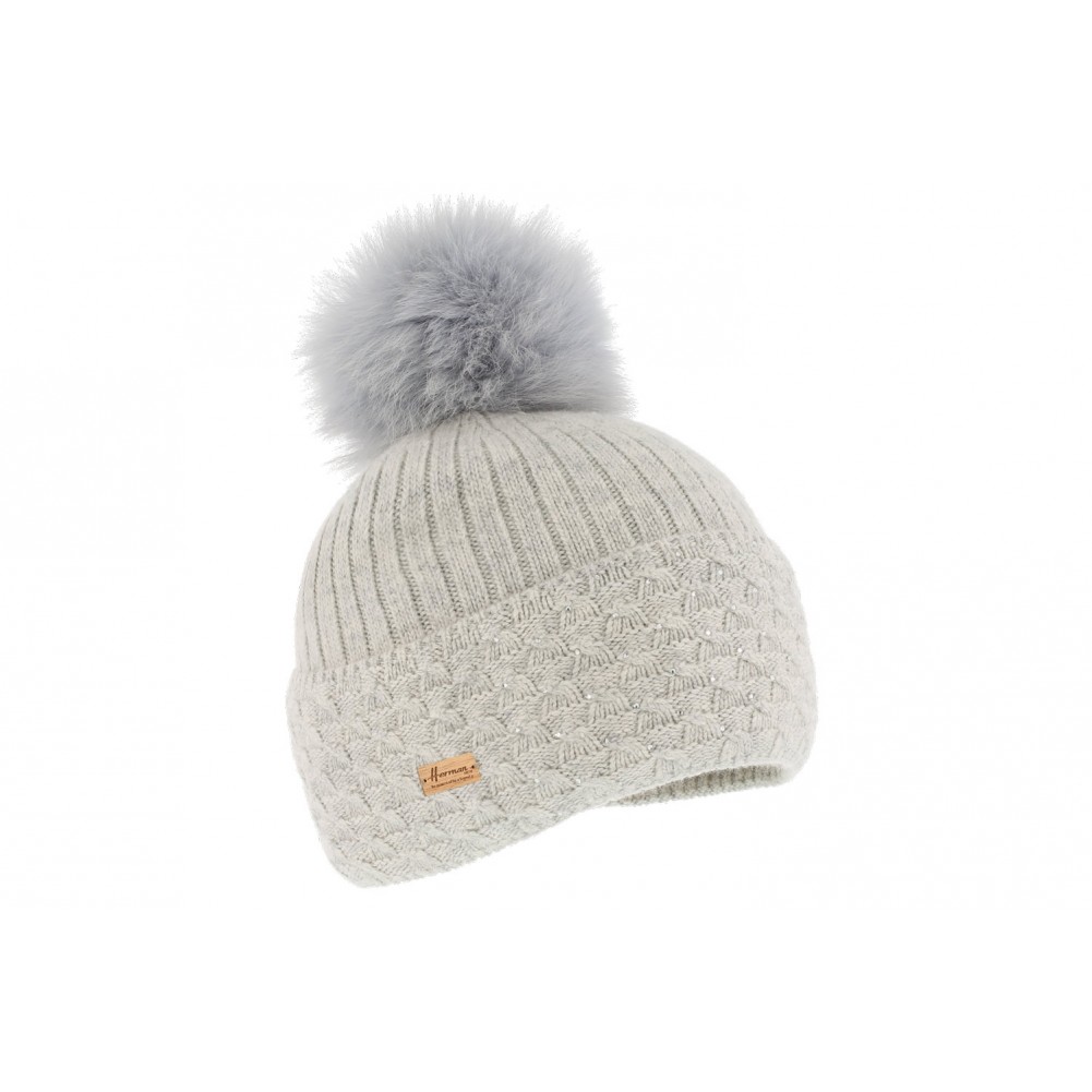 bonnet pompon strass gris - Bonnet Pompon Strass gris par