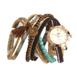 Montre bracelet double tour Marron et turquoise Tella ANCIENNES COLLECTIONS divers